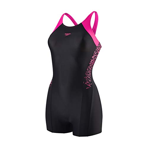 Speedo Mädchen Swimwear Boom Splice Legsuit, Black/Electric Pink, 116, 8-10845B344